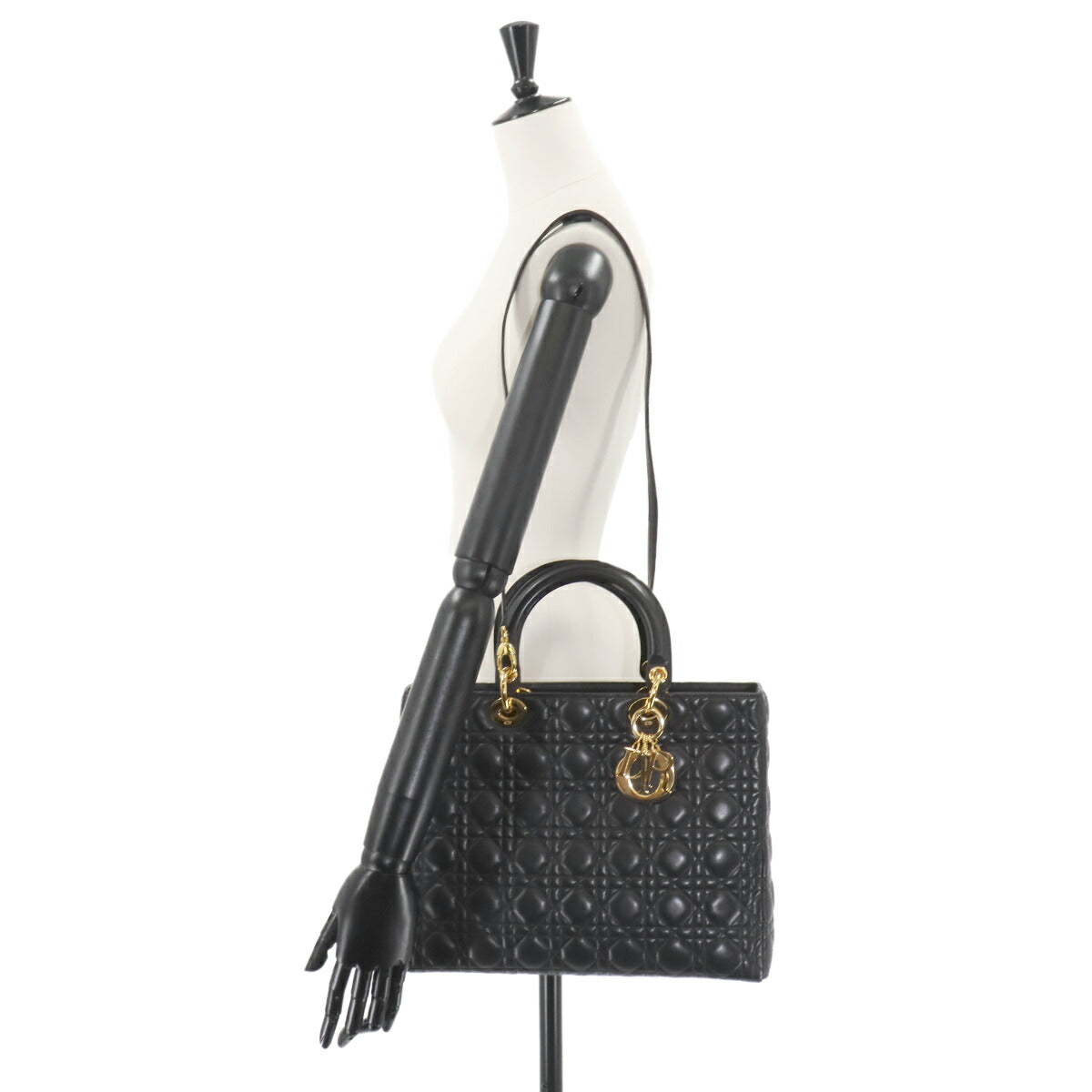 Lady Dior Large 2way Hand Shoulder Bag Leather Black 90255247