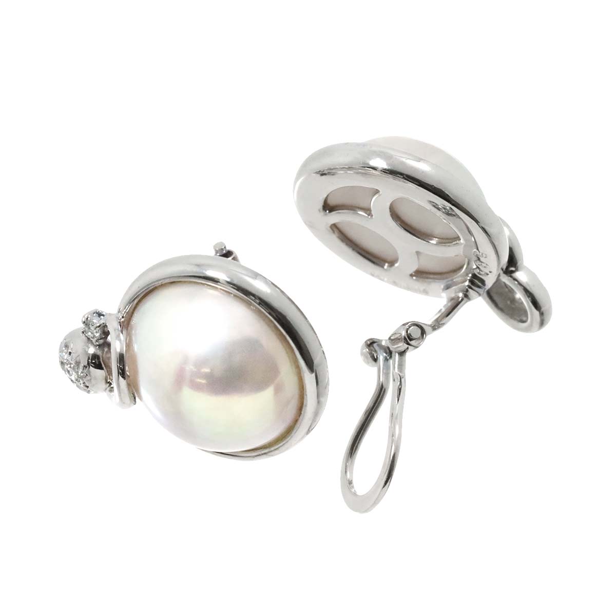 Mabe Pearl Diamond 0.05/0.05ct Earrings Clip on 14K WG 585
