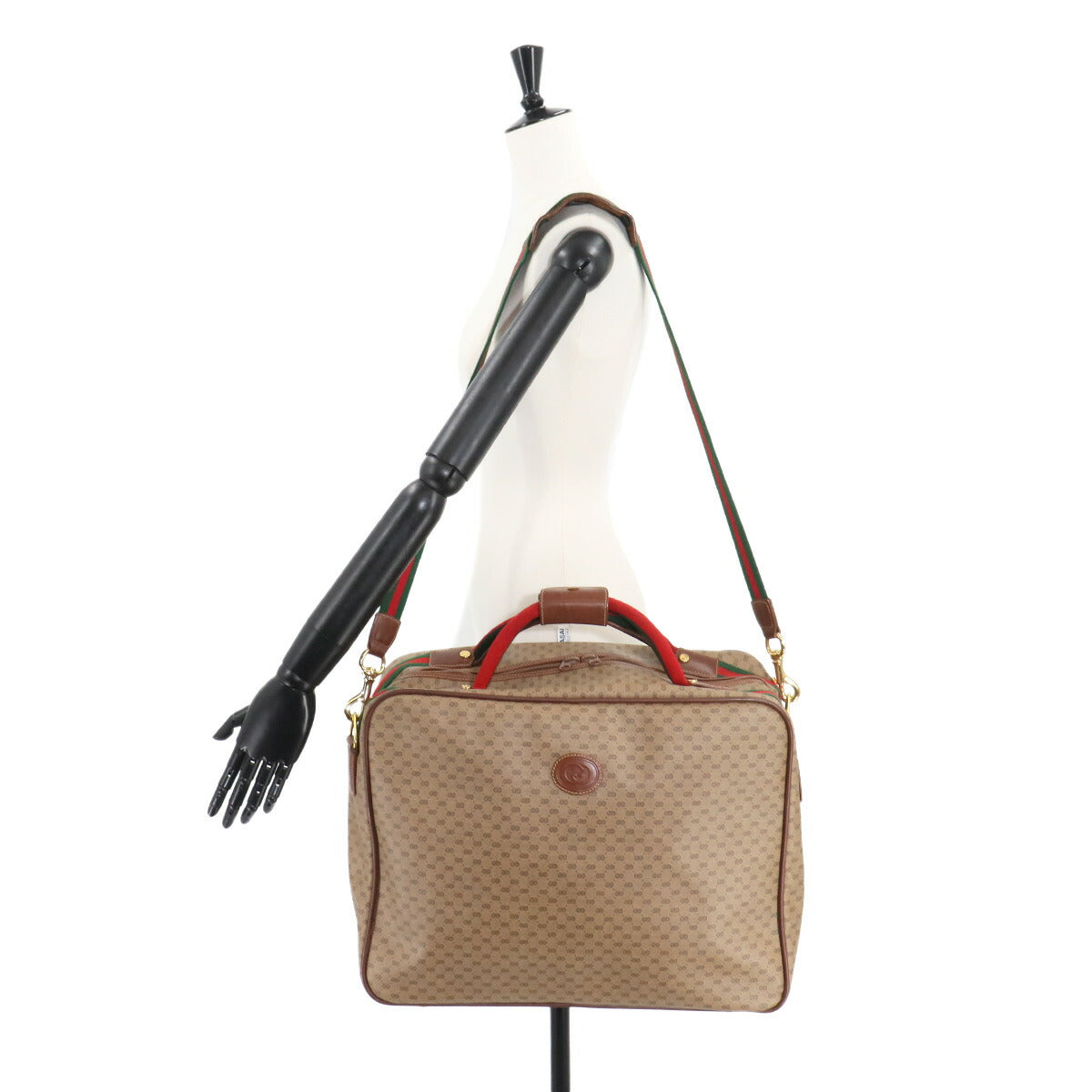 GG Plus Boston Shoulder Bag PVC Leather Beige Brown Sherry Line