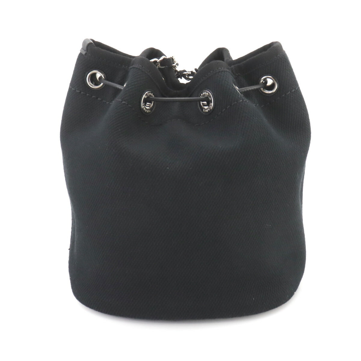 Deauville Drawstring Shoulder Bag Canvas Leather Black AS1045