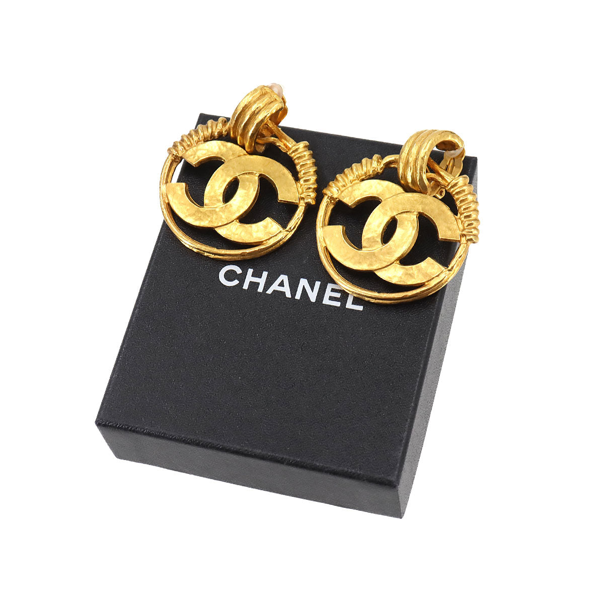Coco Logos Earrings Round Type Gold 94P Accessory Vintage