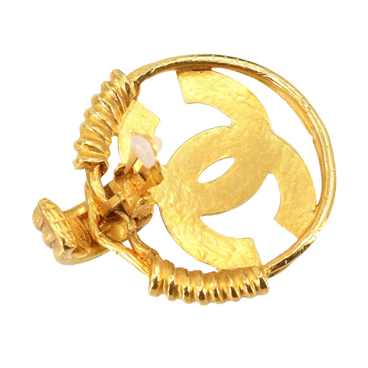 Coco Logos Earrings Round Type Gold 94P Accessory Vintage