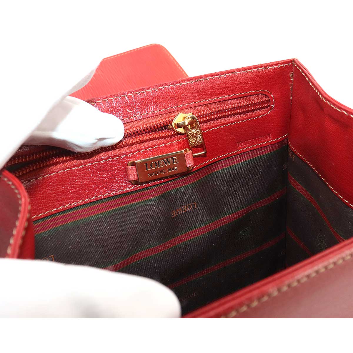 LOEWE Velazquez 2way Hand Shoulder Bag Leather Red Twist Purse