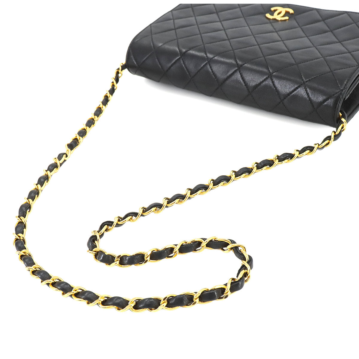 Matelasse Chain Shoulder Bag Leather Black A03568 Vintage