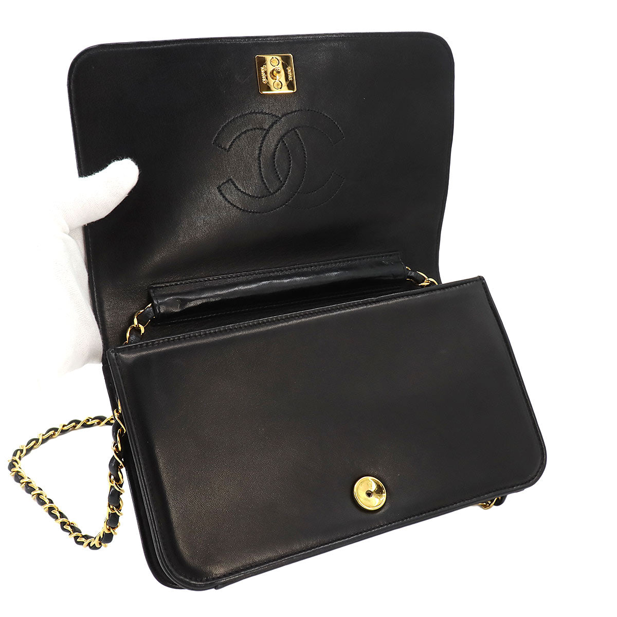 Matelasse Chain Shoulder Bag Leather Black A03568 Vintage