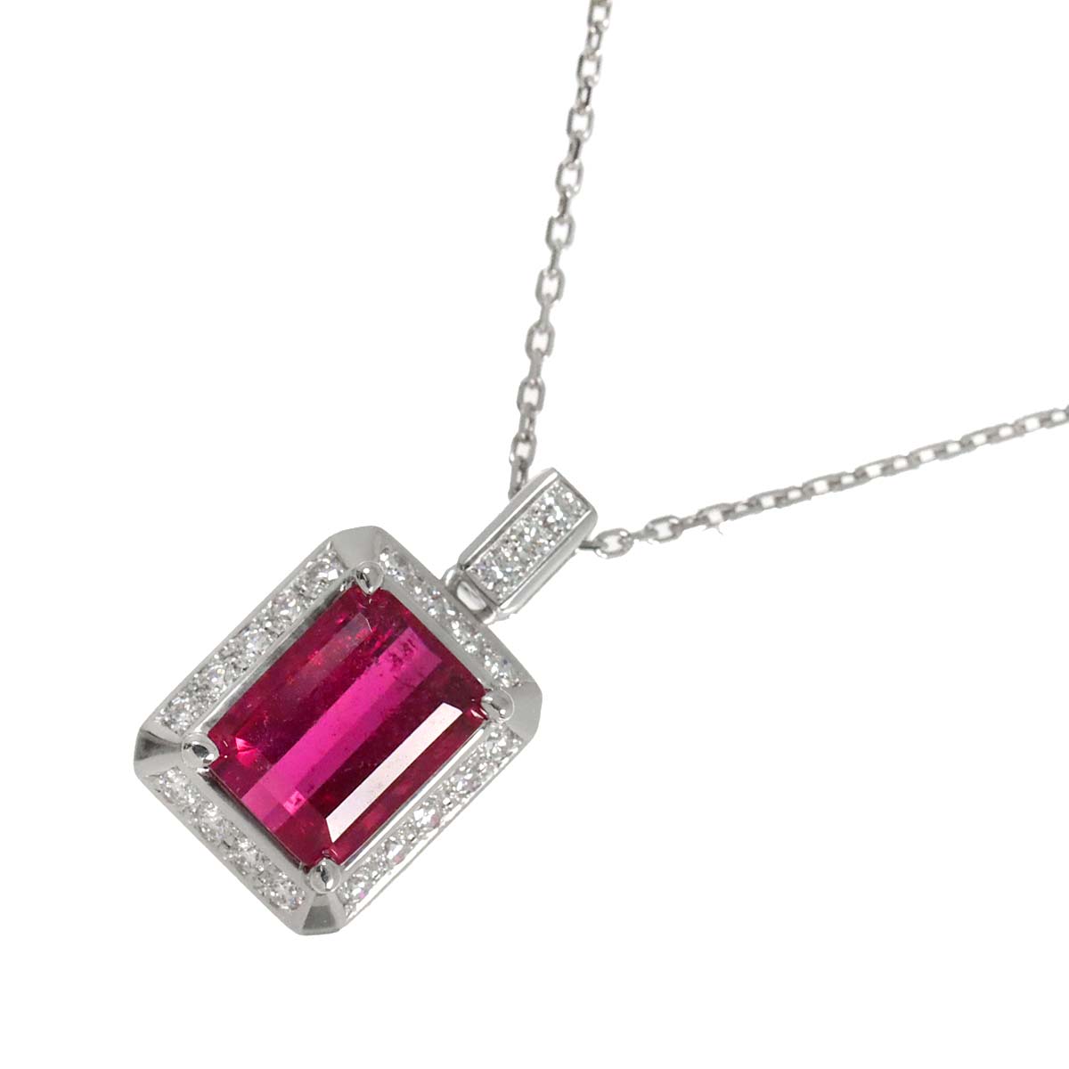 Tourmaline 1.78ct Diamond 0.16ct Necklace 18K White Gold 750