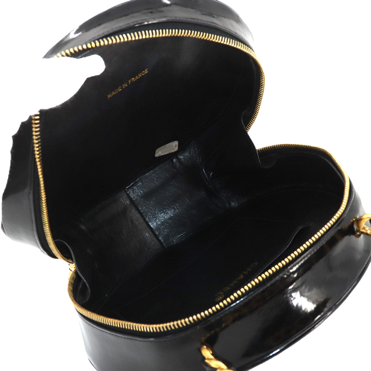 Matelasse Round Vanity Hand Bag Enamel Black White Vintage