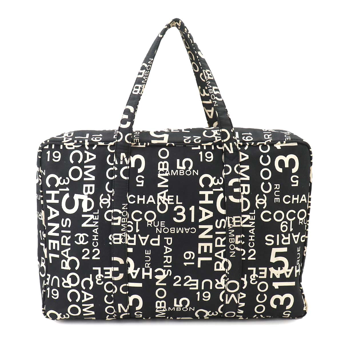 Bicyie Line Boston Bag Canvas Black White Purse