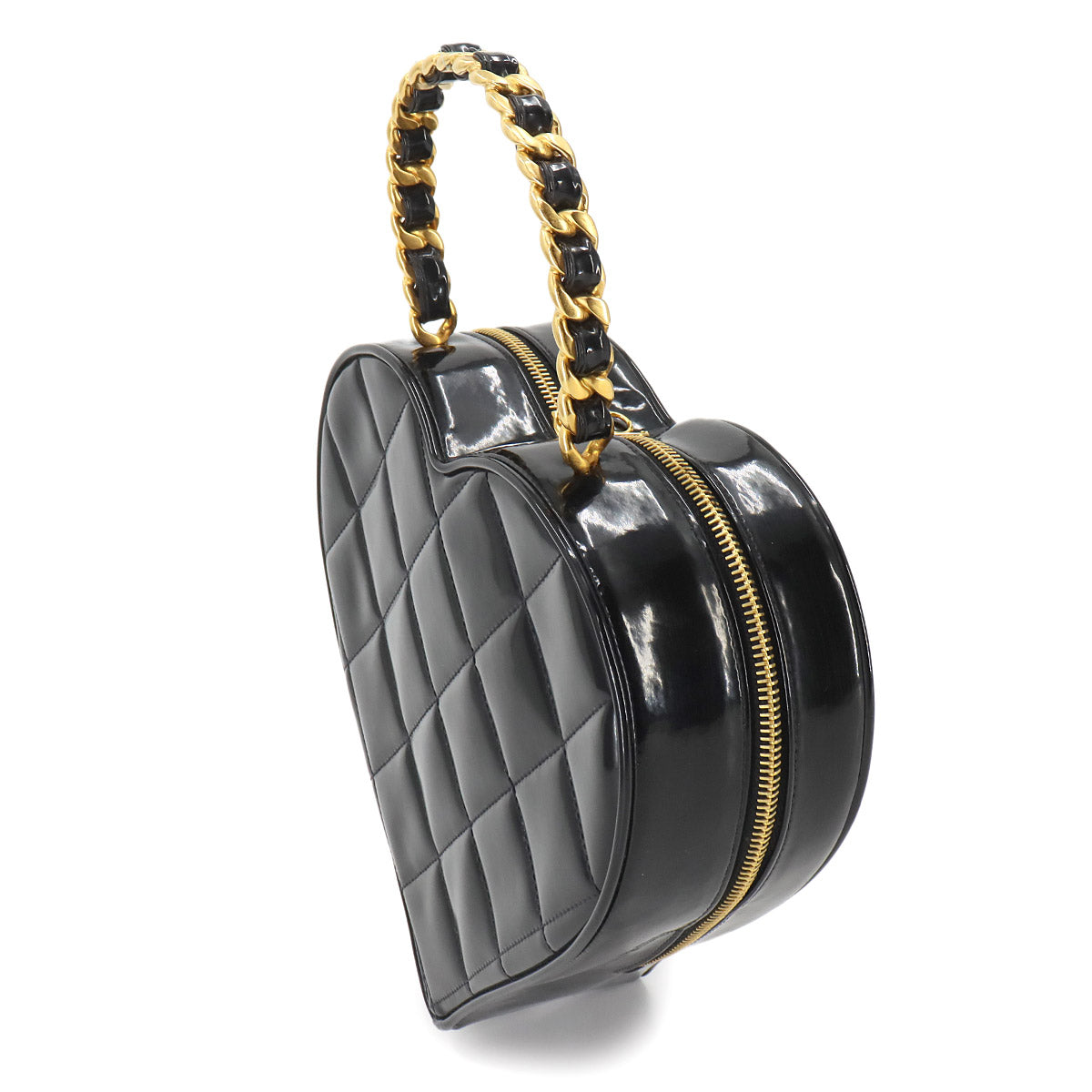 Matelasse Heart Vanity Bag Enamel Black White Vintage Purse