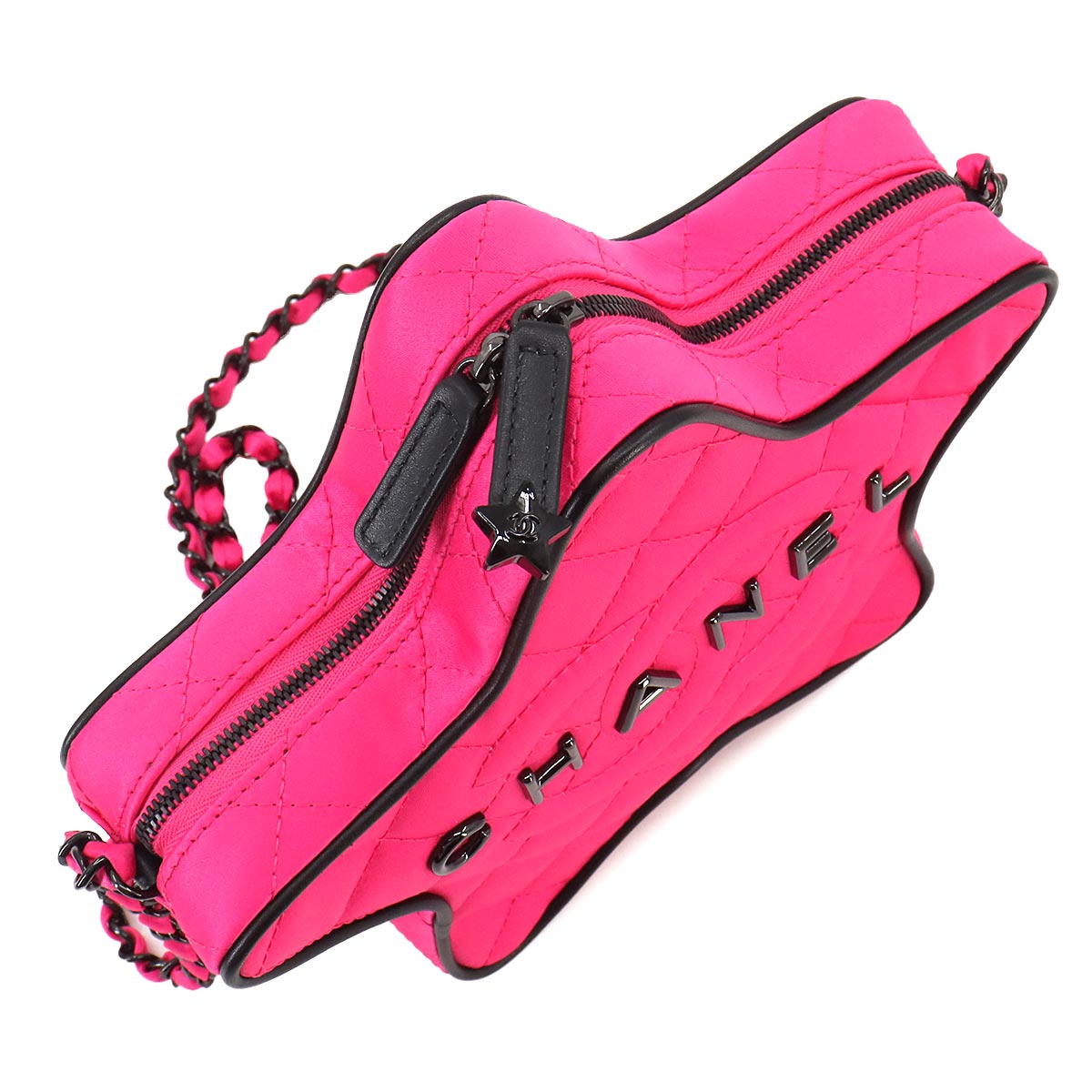 Matelasse Star Chain Shoulder Bag Satin Fuchsia Black AS4579
