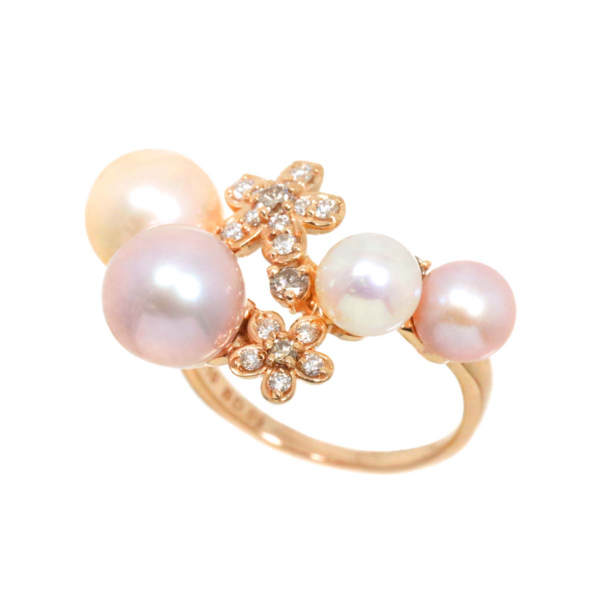 Ponte Vecchio Freshwater cultured pearl Diamond Ring 18K PG 750
