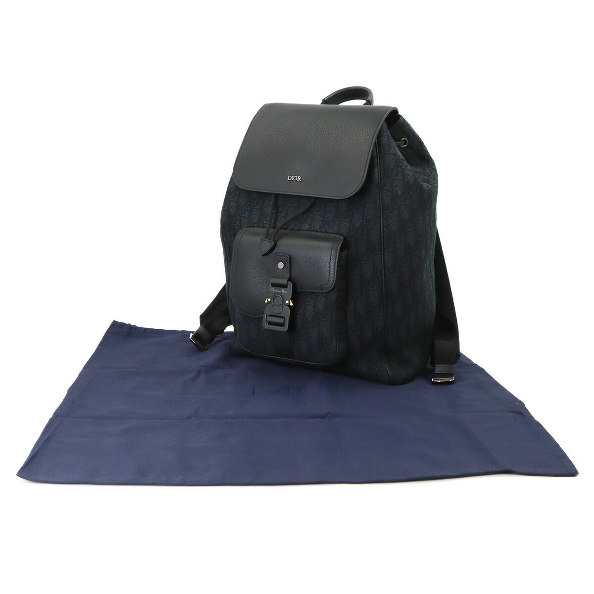Oblique Backpack Canvas Leather Black Purse