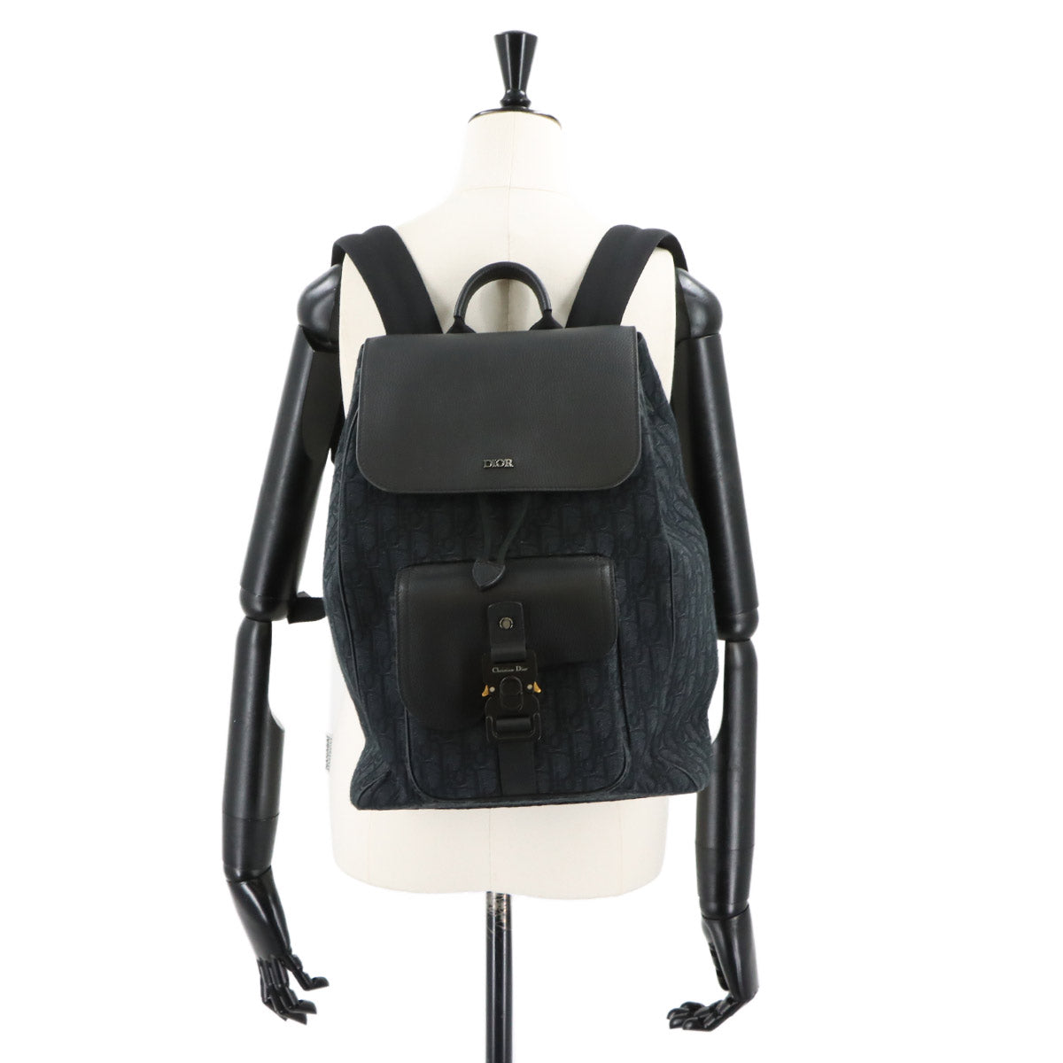 Oblique Backpack Canvas Leather Black Purse