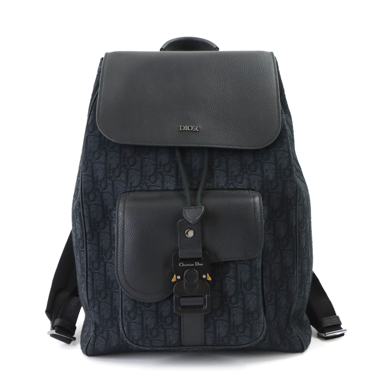 Oblique Backpack Canvas Leather Black Purse