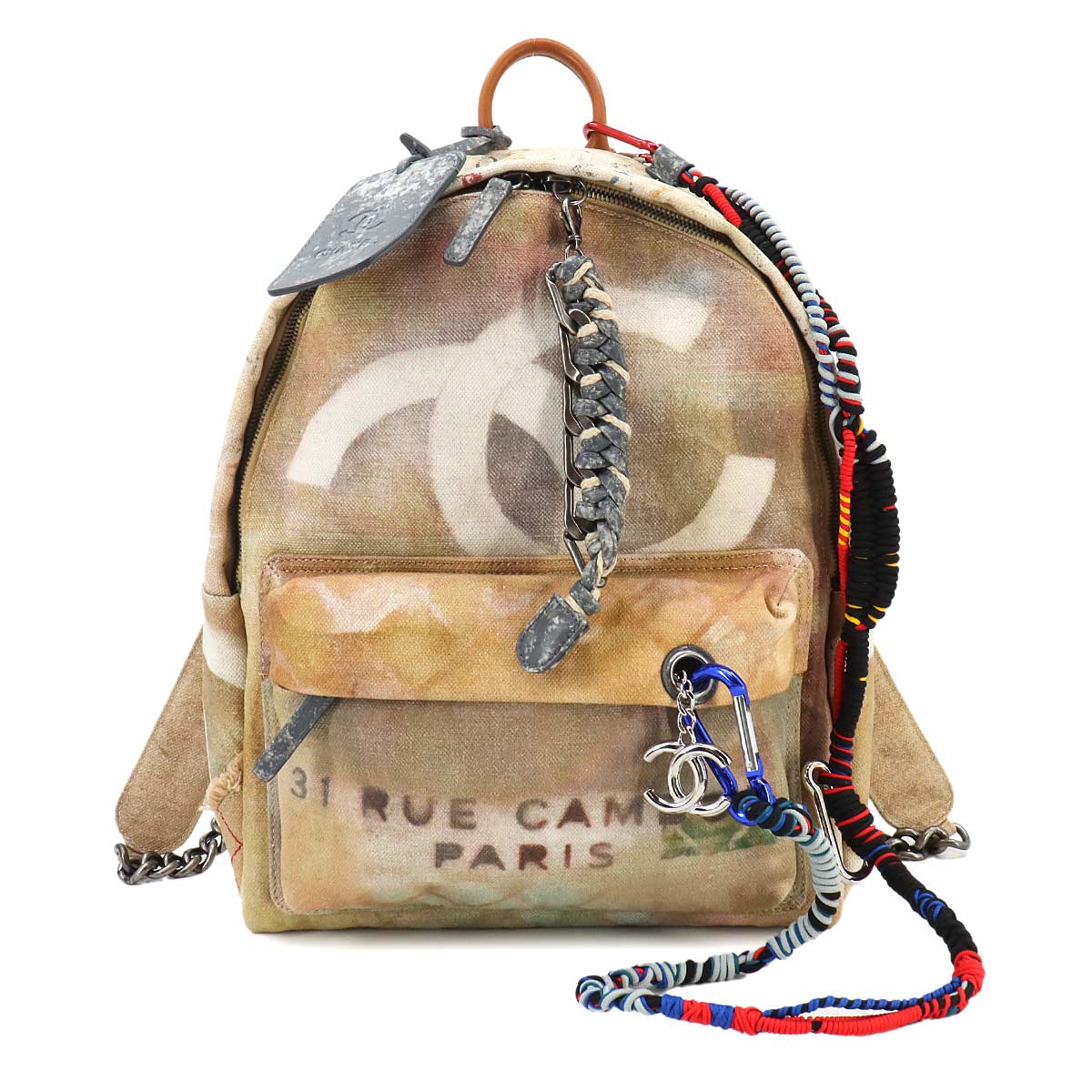 Graffiti Backpack Canvas Leather Multi Color A92352 Purse
