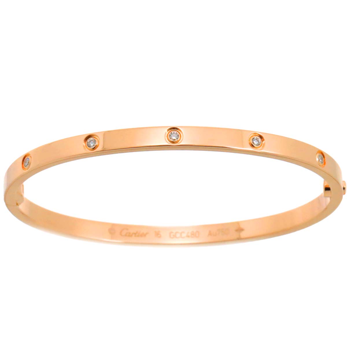 Love Bracelet SM Full Diamond Bangle 18K Pink Gold 750 Size16