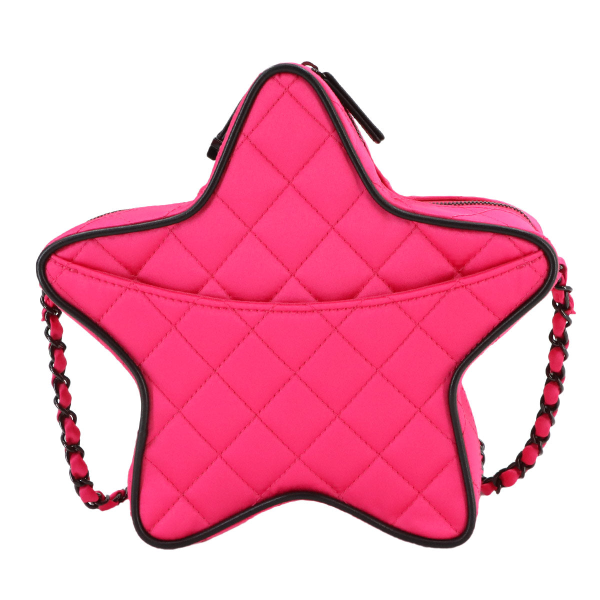 Matelasse Star Chain Shoulder Bag Satin Fuchsia Black AS4579
