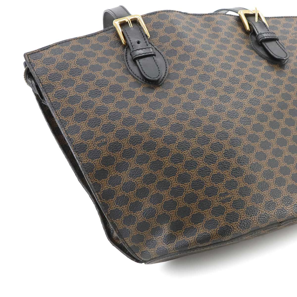 CELINE Macadam Tote Bag PVC Leather Black Brown Vintage Purse