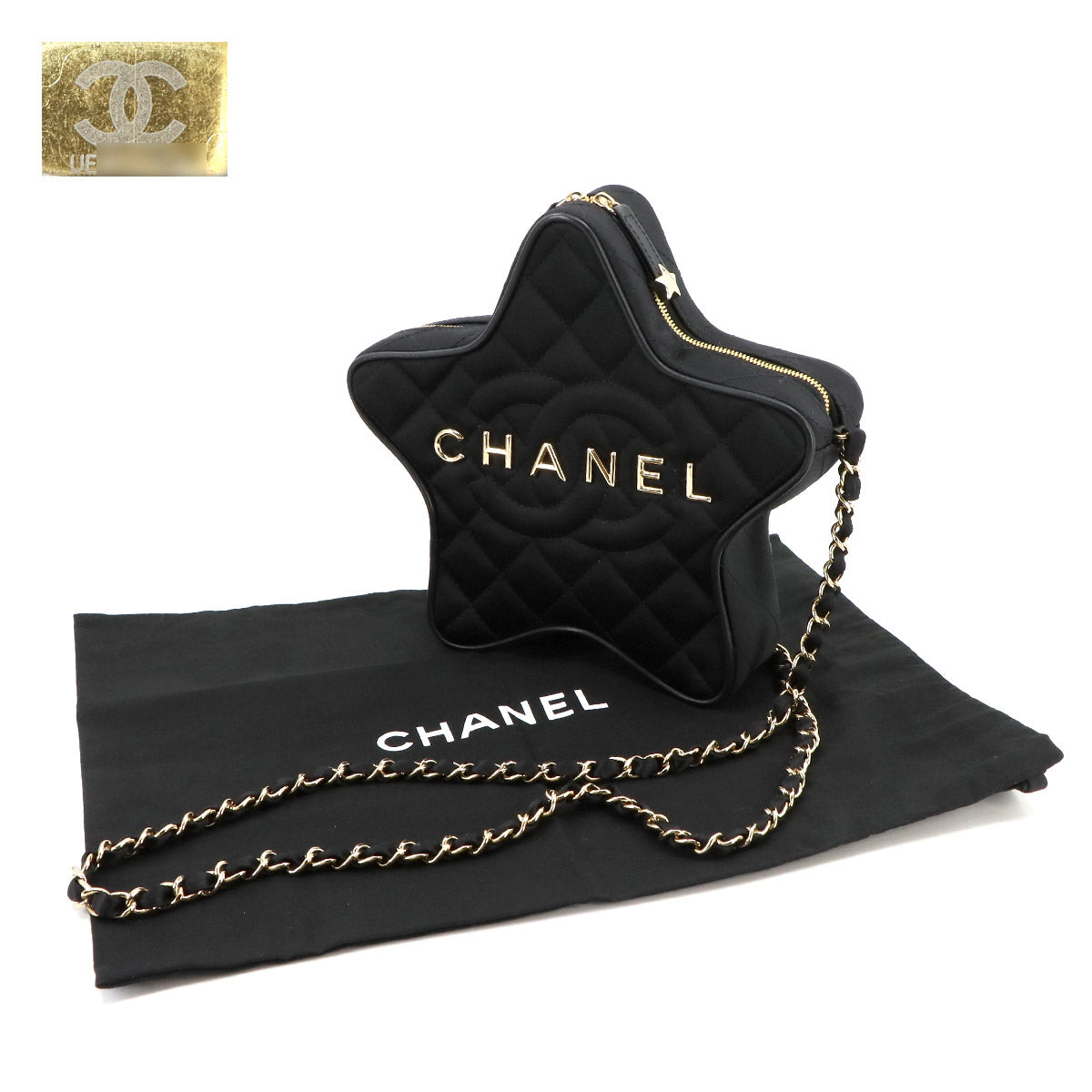 Matelasse Star Chain Shoulder Bag Satin Black AS4579 Purse