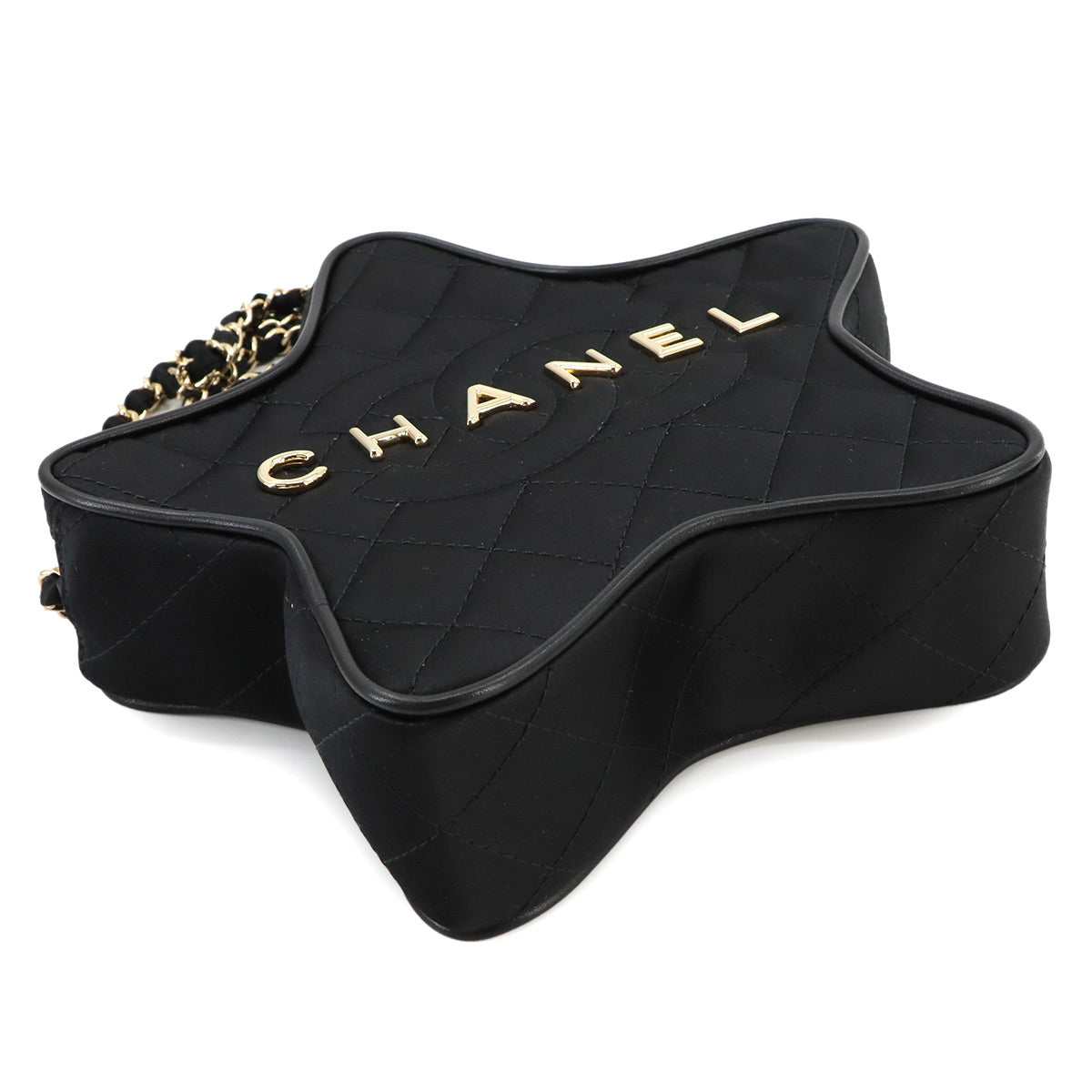 Matelasse Star Chain Shoulder Bag Satin Black AS4579 Purse