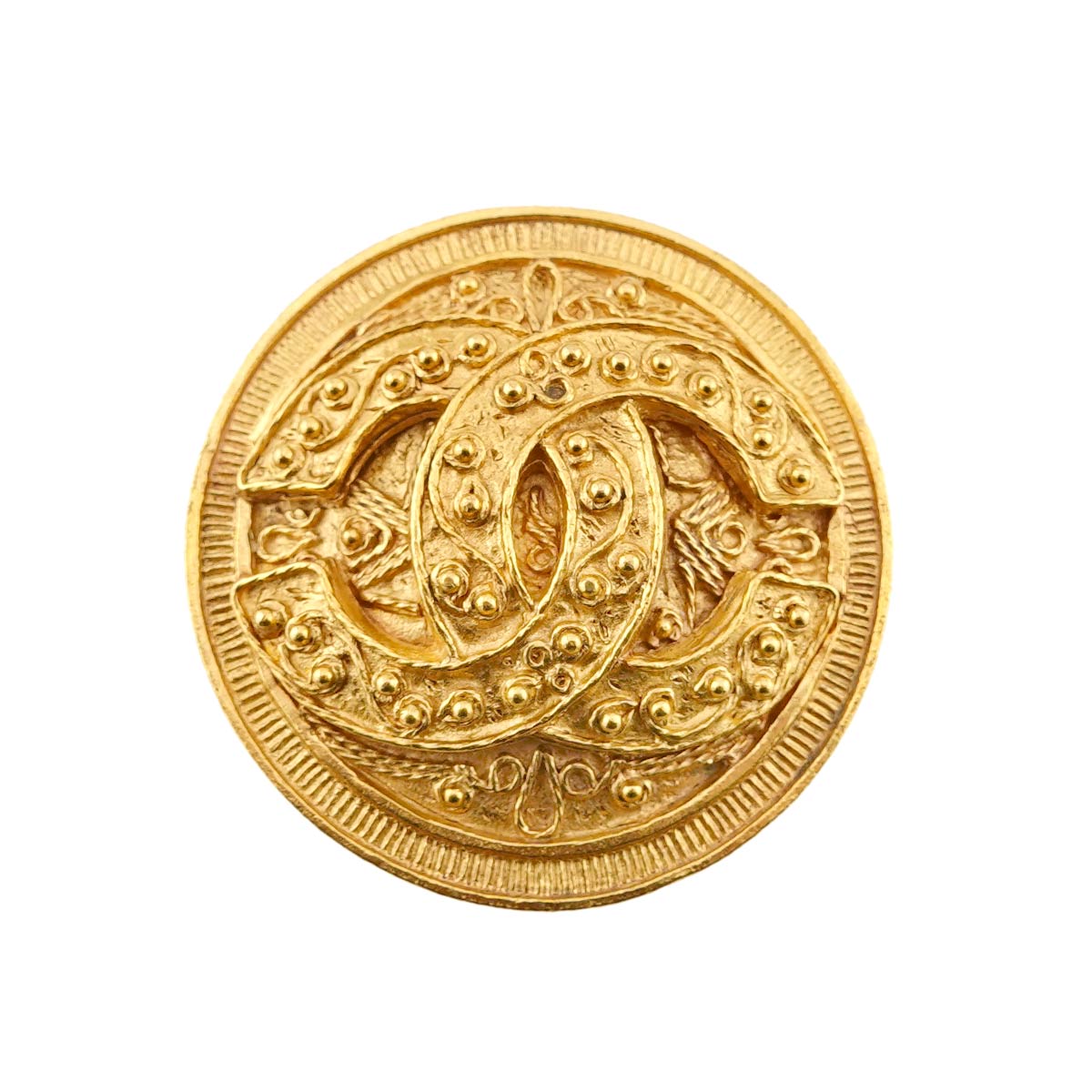 Coco Logos Round type Brooch Gold 94A Vintage Accessory