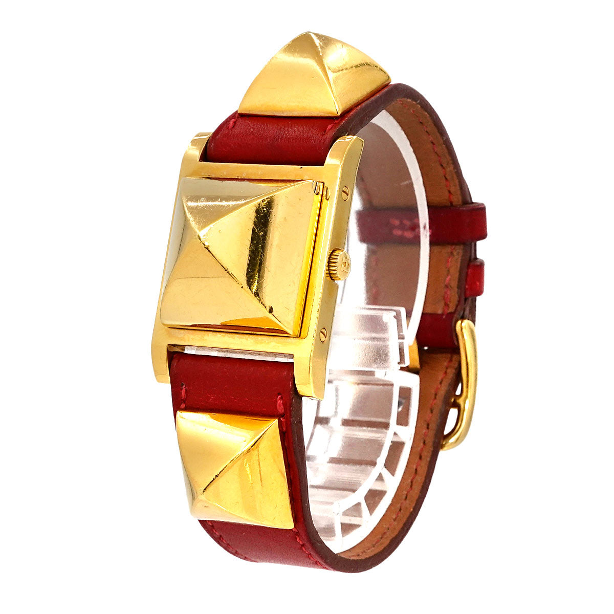 Medor Vintage pyramid Gold studs Quartz White Dial Ladies