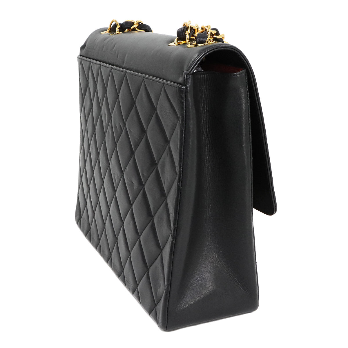 Matelasse Chain Shoulder Bag Leather Black Vintage Purse