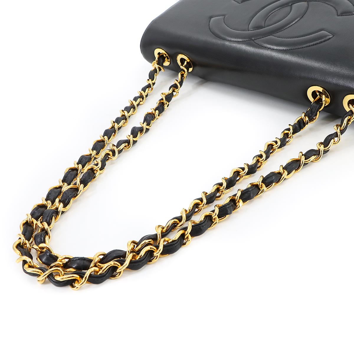 Matelasse Chain Shoulder Bag Leather Black Vintage Purse