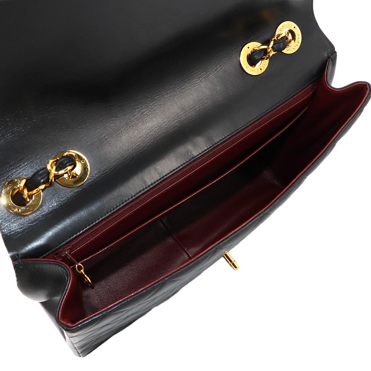 Matelasse Chain Shoulder Bag Leather Black Vintage Purse