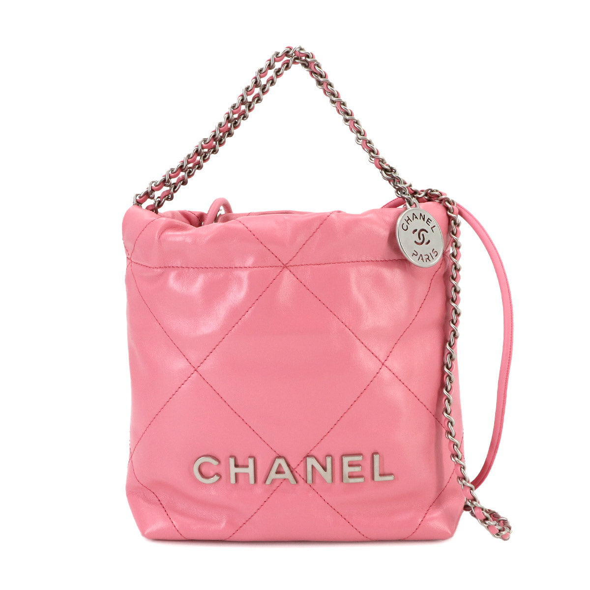 CHANEL 22 Mini Chain Hand Shoulder Bag Leather Pink AS3980 Purse