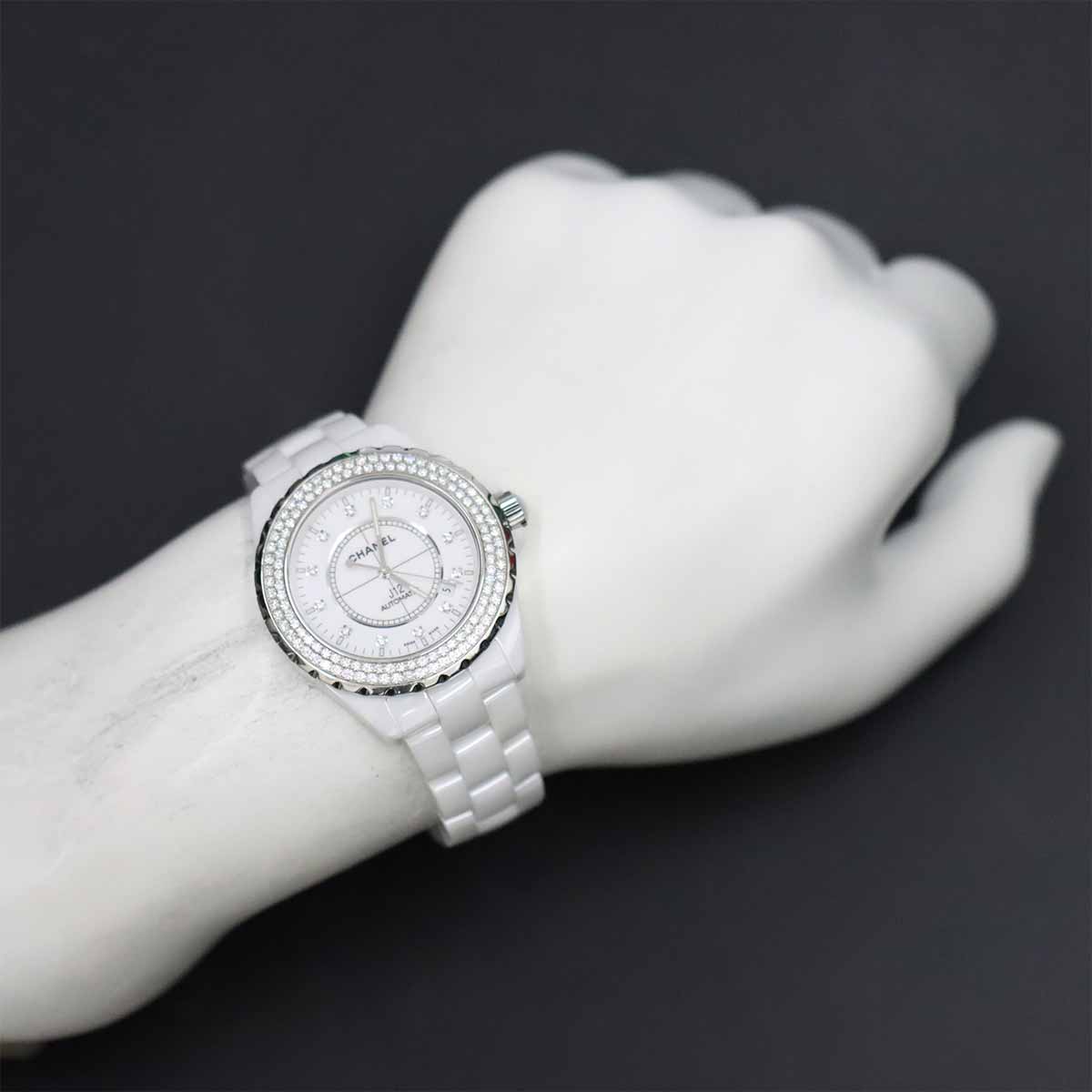 J12 42mm H2013 Bezel Diamond Automatic White Dial Ceramic Mens