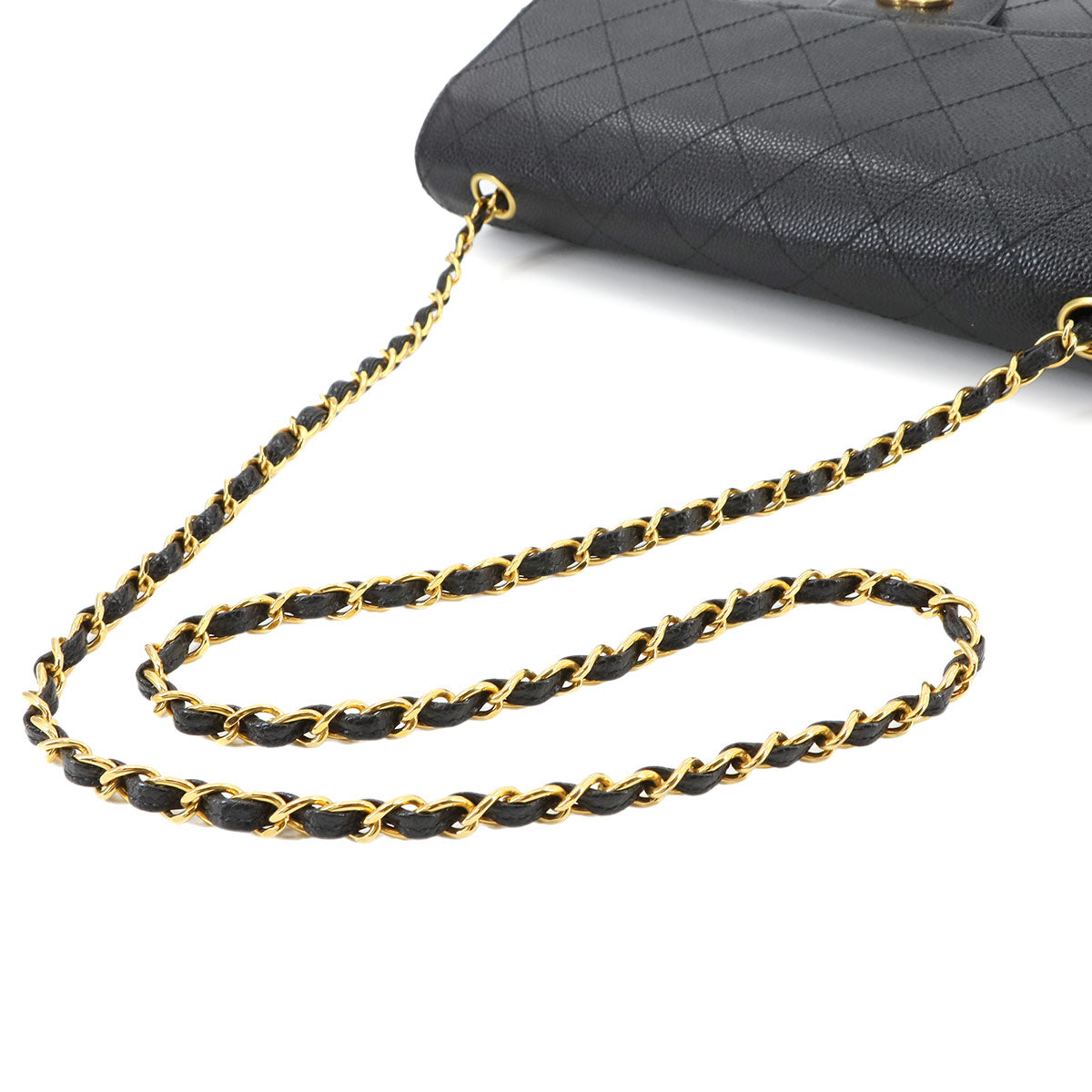Matelasse Chain Shoulder Bag Caviar Skin Leather Black Purse