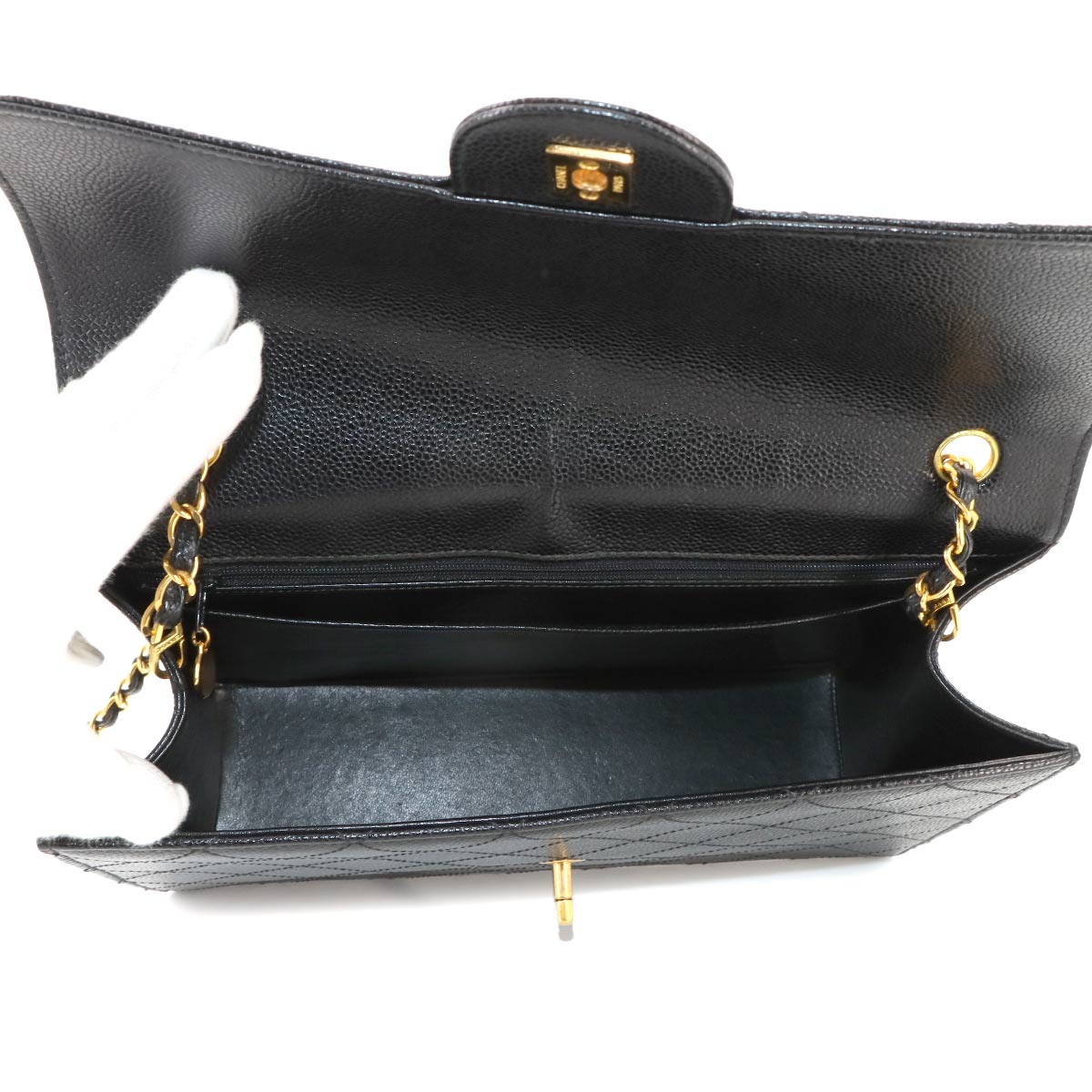 Matelasse Chain Shoulder Bag Caviar Skin Leather Black Purse