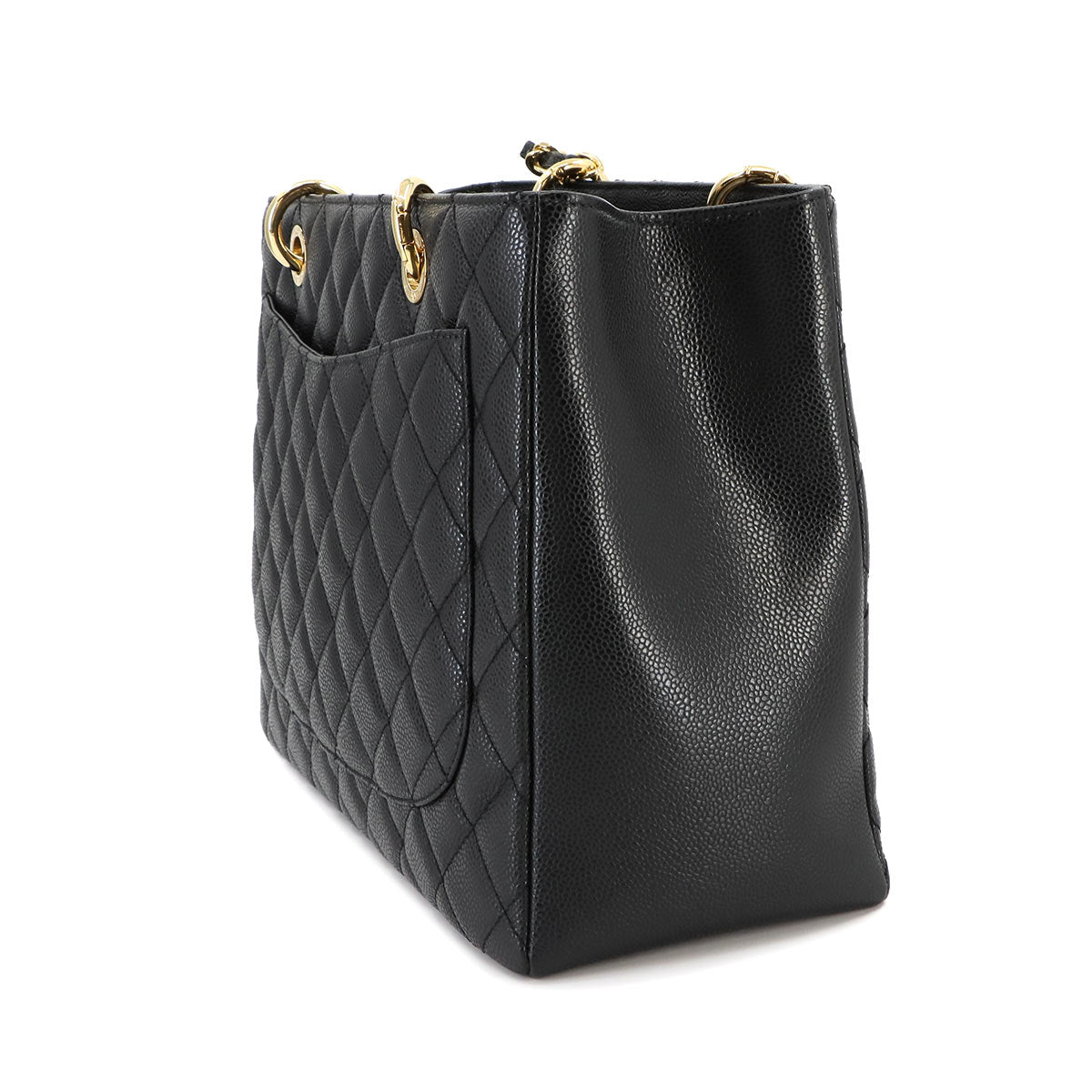 Matelasse Grand Shopping Tote Bag Caviar Skin Black GST A50995