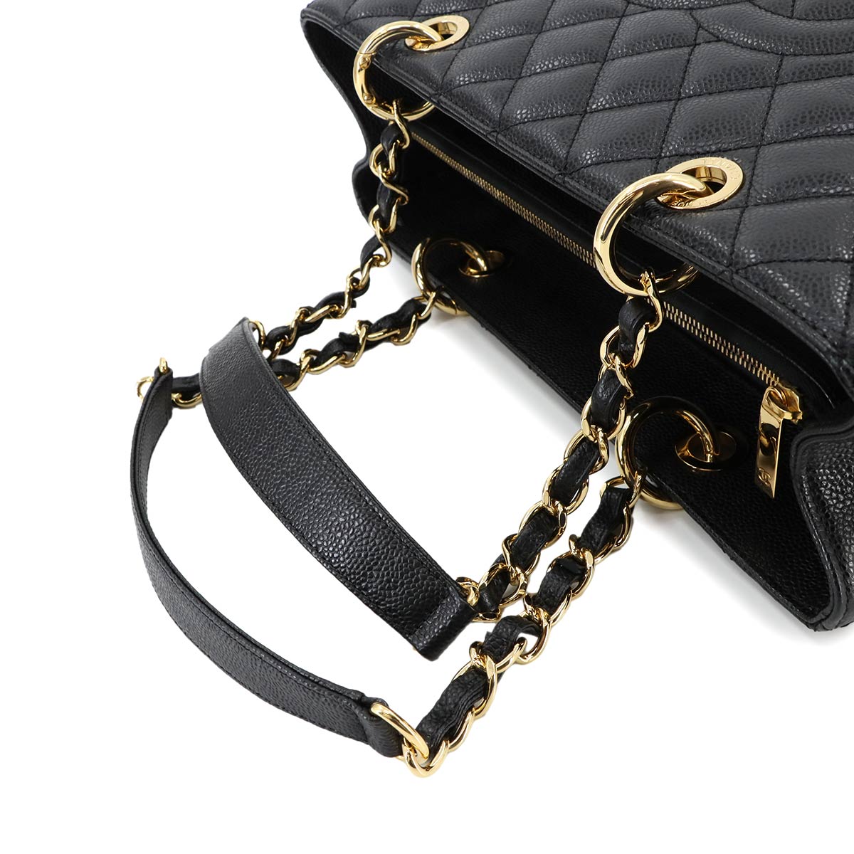 Matelasse Grand Shopping Tote Bag Caviar Skin Black GST A50995