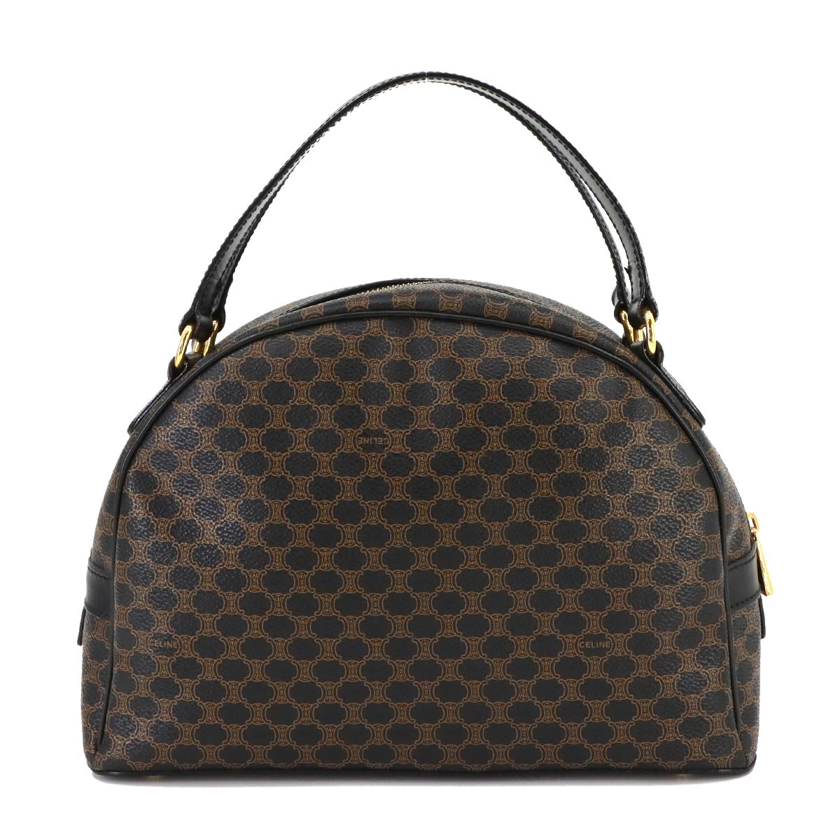 CELINE Macadam Hand Bag PVC Leather Black Brown Purse Vintage