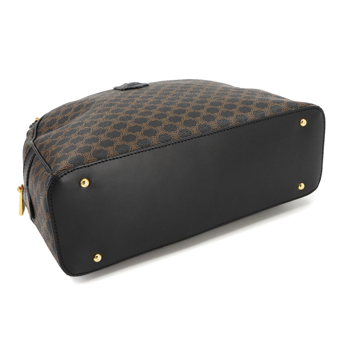 CELINE Macadam Hand Bag PVC Leather Black Brown Purse Vintage