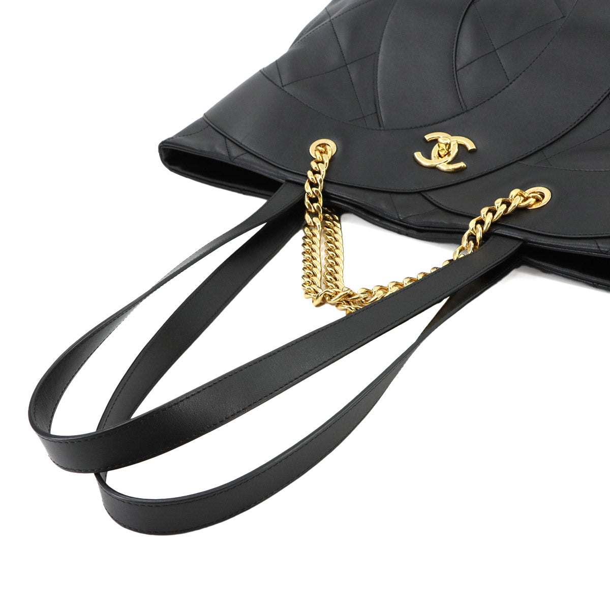 Matelasse Tote Shoulder Bag Leather Black Purse