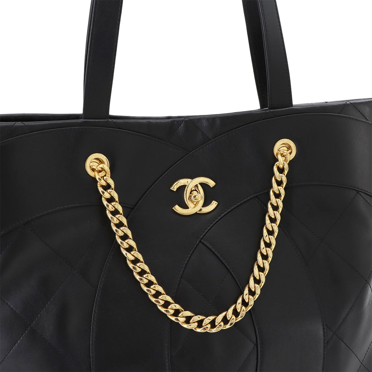 Matelasse Tote Shoulder Bag Leather Black Purse