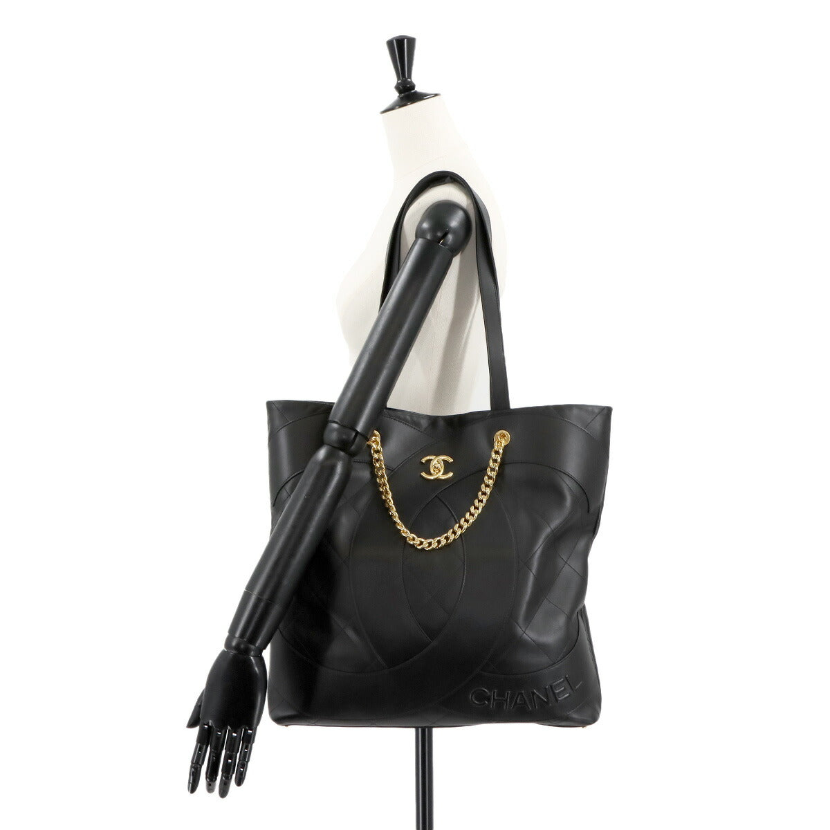 Matelasse Tote Shoulder Bag Leather Black Purse