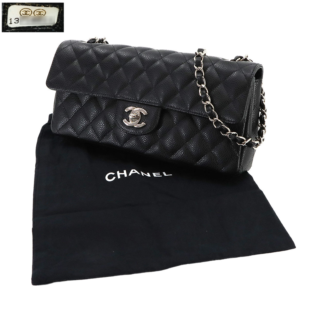 Matelasse Chain Shoulder Bag Leather Black
