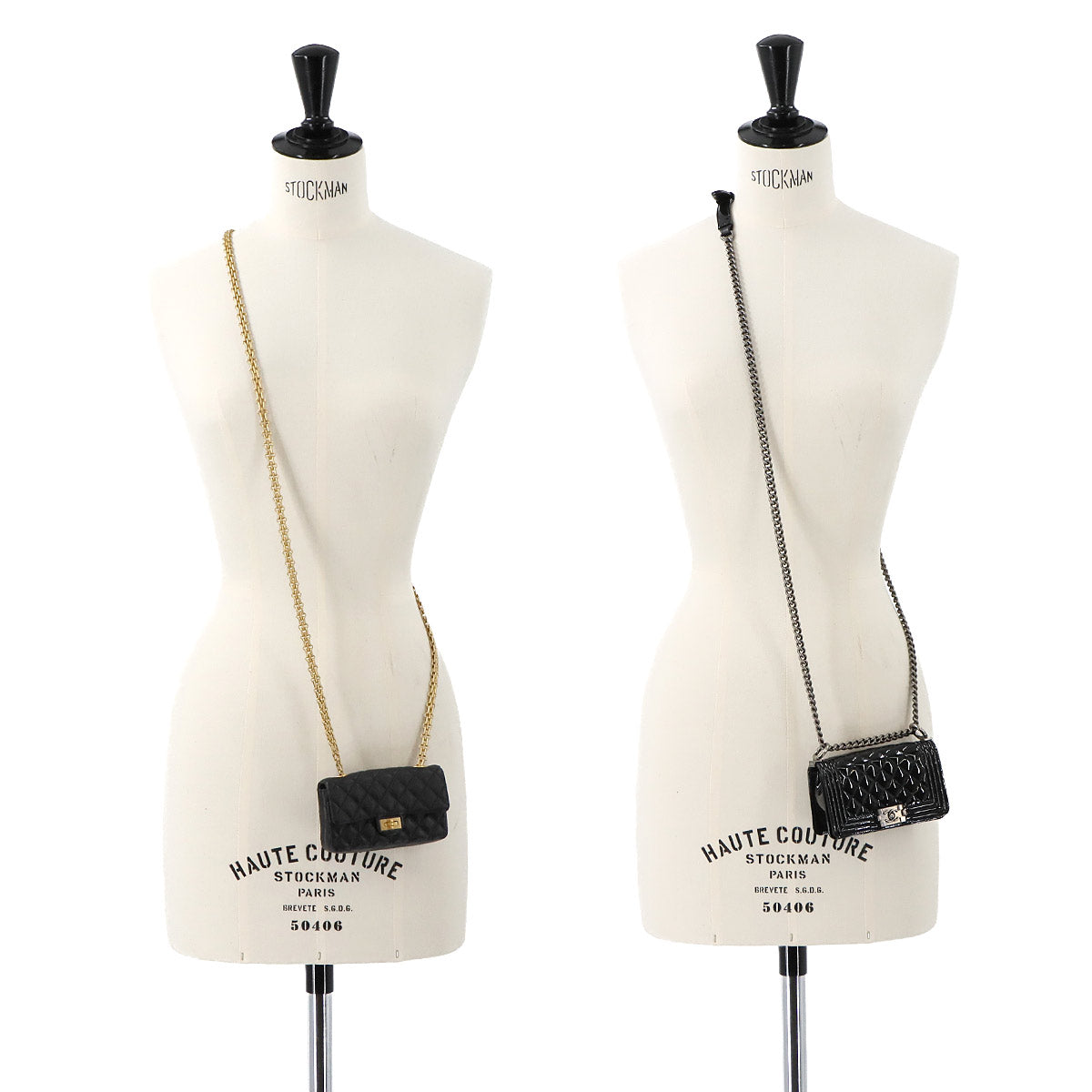 Matelasse Mini Shoulder Bag 4 Points Set Leather Black AS1949