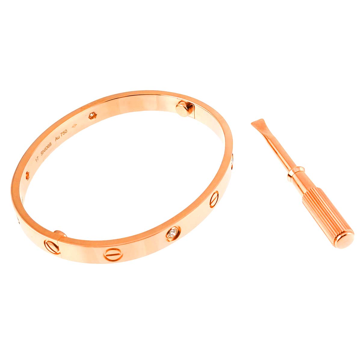 Love Bracelet Bangle Diamond 4P 18K Pink Gold 750 Size17