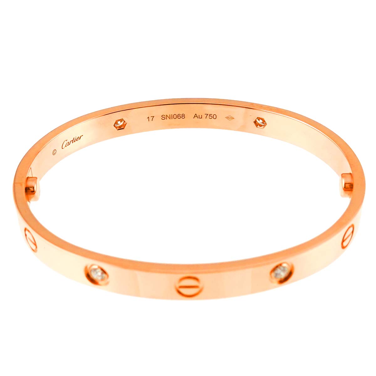 Love Bracelet Bangle Diamond 4P 18K Pink Gold 750 Size17