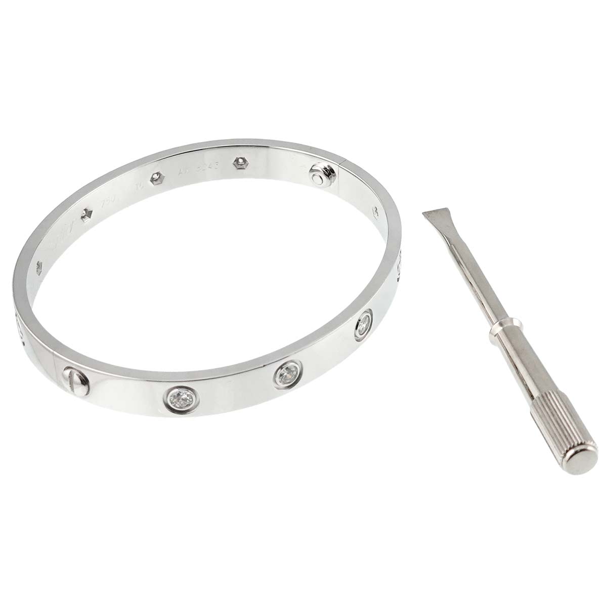 Cartier Love Bracelet Diamond 10P Bangle 18K WG 750 Size16