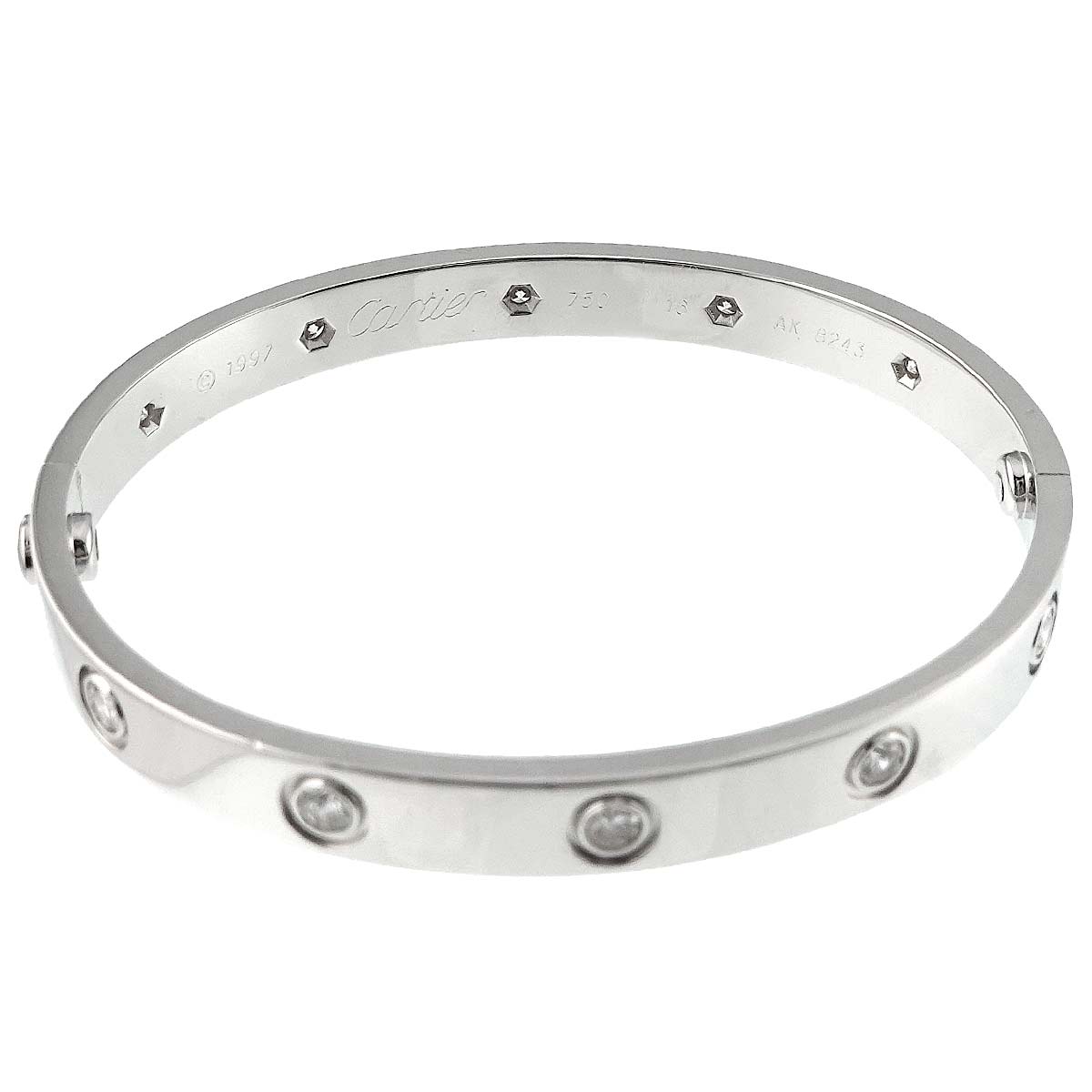 Cartier Love Bracelet Diamond 10P Bangle 18K WG 750 Size16