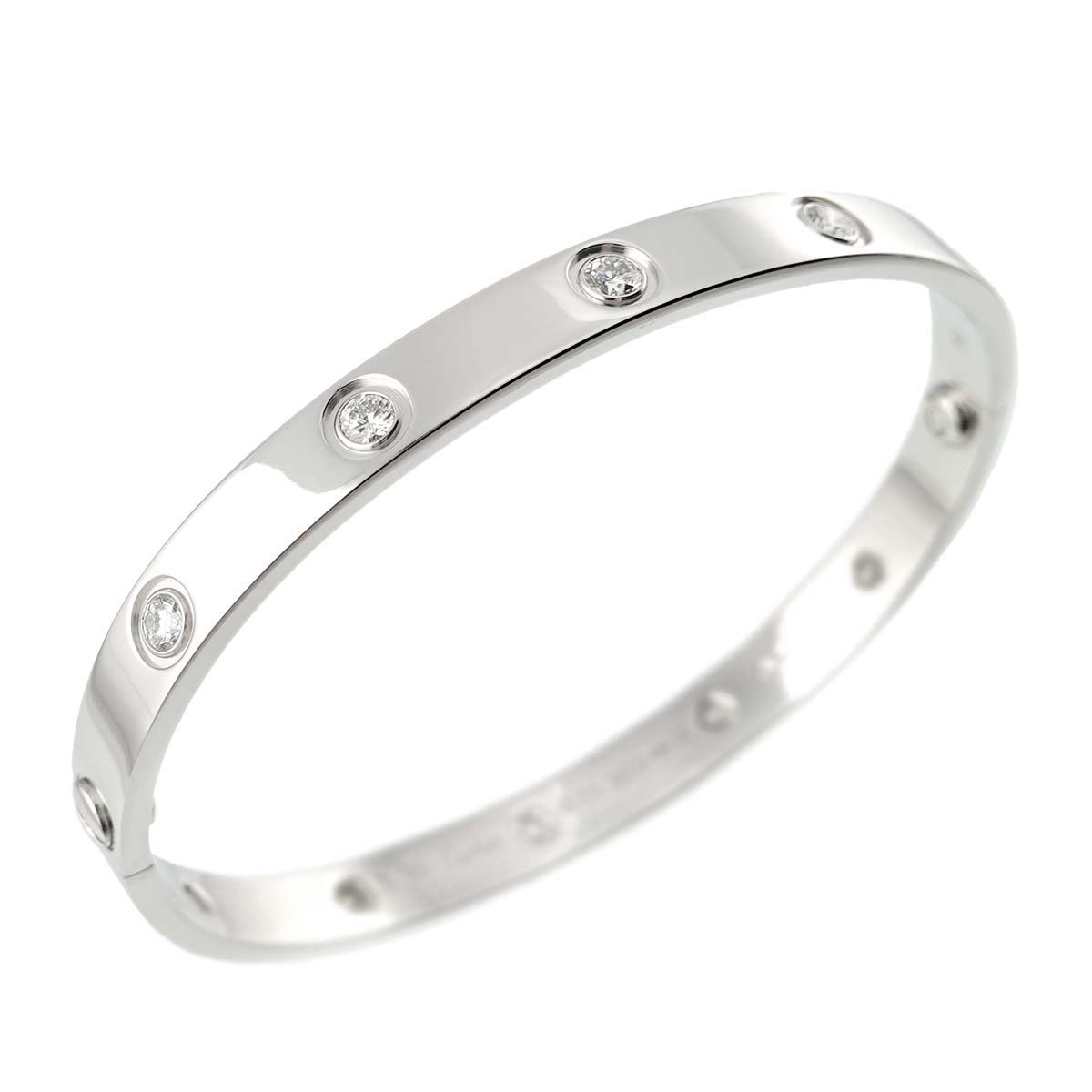 Cartier Love Bracelet Diamond 10P Bangle 18K WG 750 Size16