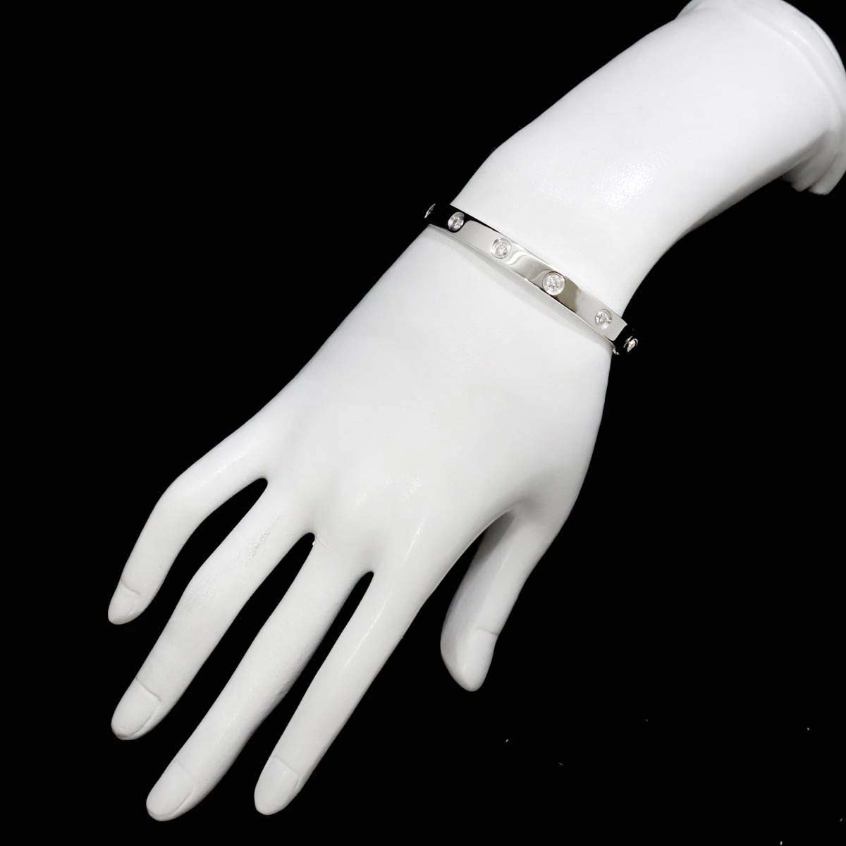 Cartier Love Bracelet Diamond 10P Bangle 18K WG 750 Size16