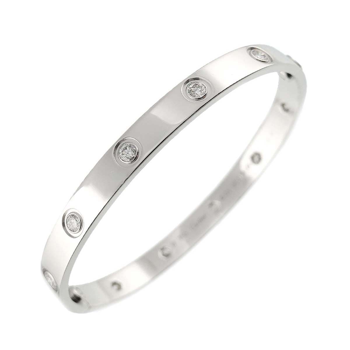 Cartier Love Bracelet Diamond 10P Bangle 18K WG 750 Size16