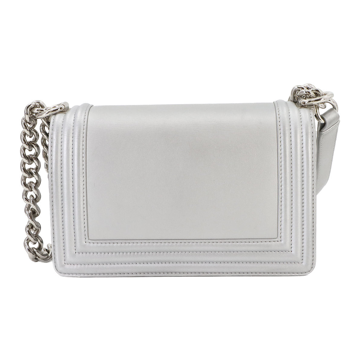 LED BOY CHANEL Chain Shoulder Ba Leather Metallic silver